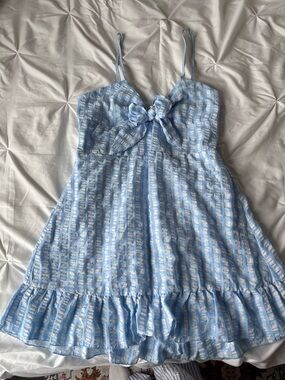 Light Blue & White gingham Tie-Front Sundress